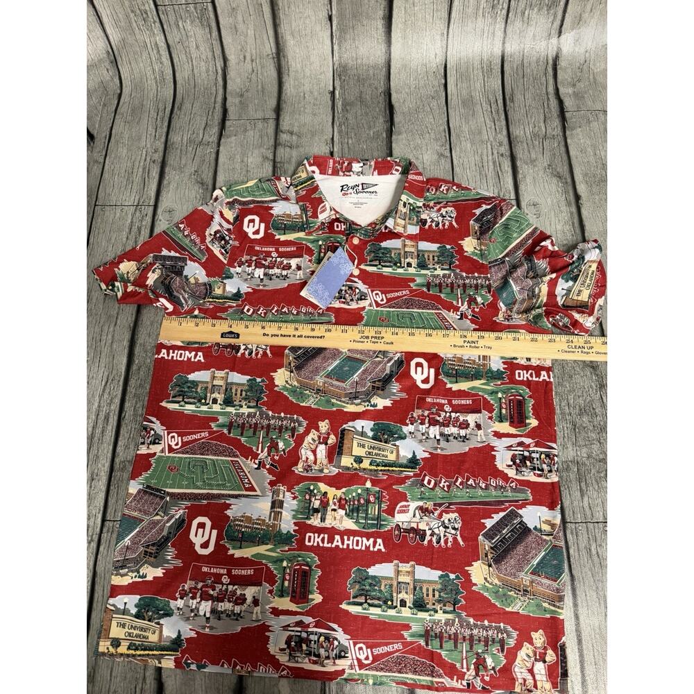 NWT Mens Reyn Spooner OKLAHOMA SOONERS SCENIC PERFORMANCE POLO Large Red SS - Picture 6 of 8
